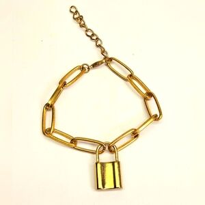 Gold Chain Bracelet with Padlock Charm